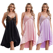 Damen Cross-Dressing Nachtwäsche Satin Nachthemd Rein Kleid Seide Nachtkleid