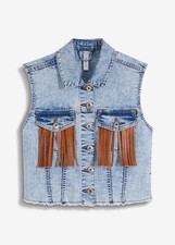 Jeansweste mit Fransen-Detail