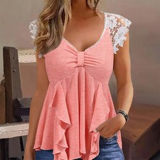 Damen Spitze Kurzarm Bluse