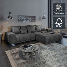 Big Sofa ELEGANCIA 285cm grau Microfaser XXL Couch inkl. Kissen Federkern