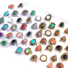 20stk. Silber/Gold Damen Ringe Stein Ethnischer Schmuck Großhandel Verstellbar