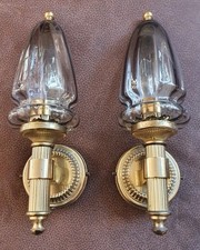 ZWEI Vintage Antike Wandlampen Wandleuchter Messing und Rauchglas