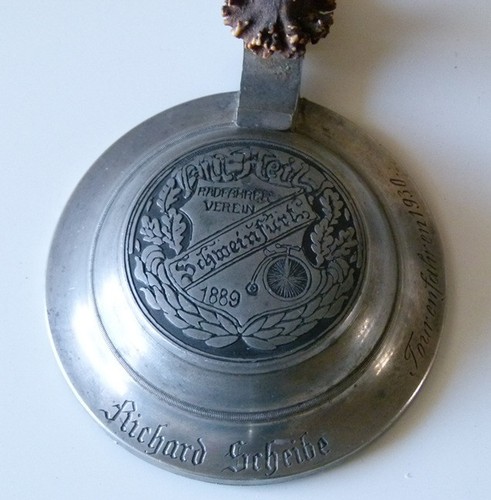 Zinn deckel bierkrug radfahrer - zinn-deckel,
