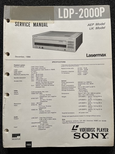 Sony ldp 2000p - ldp-2000p, laserdisc