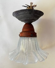 Jugendstil Lampe Glas Hängelampe Glasschirm blau farbig Fassung E27 Messing