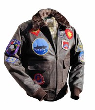 Herren Lederjacke braun TOP GUN Fliegerjacke Maverick Pilotenjacke Patches