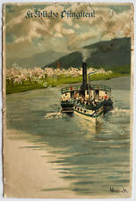 AK alte Postkarte Motiv Pfingsten Pfingstfest um 1907 Litho Mailick Schiff Dampf
