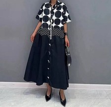 Damen Urban Arty schwarz Design einzigartig kantig Designer Midi Sommer Shirt Kleid 14