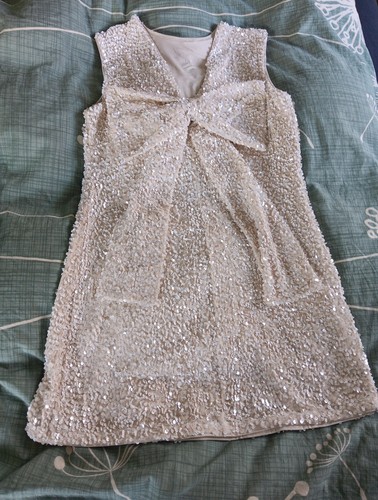 Damen kleid creme pailletten - kleid,