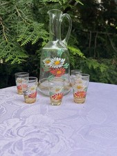Likör Set Karaffe  Gläser handbemalt  Vintage Krug 750ml Glas 2cl Ø3,5 cm H. 6cm