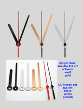 Zeiger-Set 8.5 cm schwarz weiß gold f. Wanduhren Uhrzeiger Zeiger Set Alu New