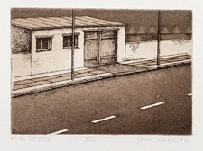 Jan Huber Berliner Veduten Garage Radierung  signiert nummeriert