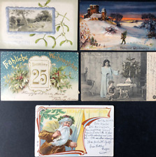- 5 antike AK - WEIHNACHTSKARTEN - Weihnachtsmann / Spielzeug / Prägekarten