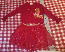 H&M Kleider Set Mädchen Pulli Rock Rot Gr. 116/122 Winterkleid Tüllrock Rentier