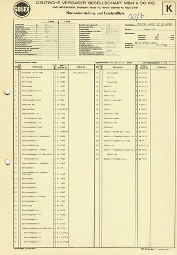 Datenblatt einstelldaten solex - datenblatt,