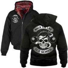 Herren Harrington Jacke mit Kapuze Rockn Roll Rockabilly Oldschool Hot Rod USA