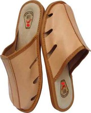 Hausschuhe Latschen Schlappen Bequeme G.45, Natur Glatt Leder *2-te Wahl*