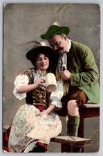 Ansichtskarte Trachtenpaar Liebespaar Bierkrug gelaufen 