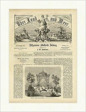 Pavillon in der Stuttgarter Gartenbau Ausstellung Holzstich Teich Käfig E 0223