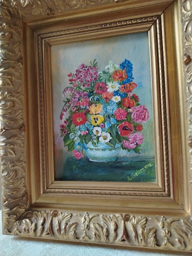 90er oelbild blumen signatur - 90er,