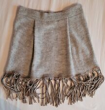 Wolle Rock Fransen echt Leder grau S