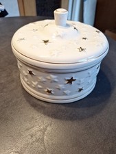 Weihnachtsdose Gebäckdose Porzellan Weiß Rund 18 cm mit Sternen in Gold
