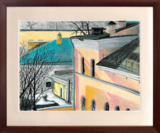 55x46 Original Pastel Drawing Framed Cityscape Architecture Pastellzeichnung Art