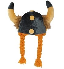 Wikinger Helm Plüsch m Zöpfen Plüschmütze Kostüm Verkleidung Karneval Fasching