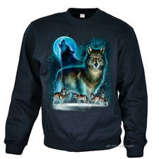 Wolf Sweatshirt Wolfsrudel Sweater Pullover Wolfmotiv Wildlife *3103 navy