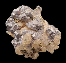 Galenit xx auf Quarz xx, Calcit xx ⚒ Beihilfe Halsbrücke b. Freiberg