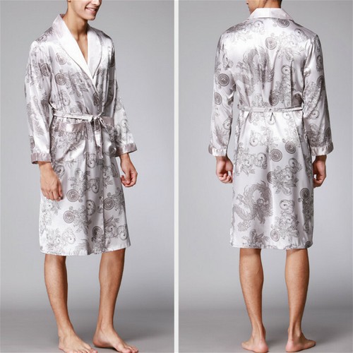 Herren satin bademantel - satin, kimono