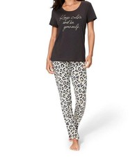 Marken Damen Nachtwäsche Pyjama 3 tlg Schlafanzug Gr. 40/42 grau 