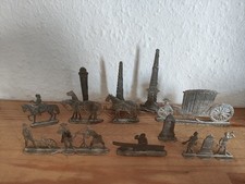 11 Zinnfiguren Postmeilensäule Pferd Reiter Post Kutsche Wagen DDR 1974 flachfig