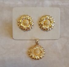 tolles Schmuckset, Anhänger, Ohrclips Sonnenblume, 14K echtvergoldet