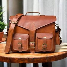 Schultasche Leder Tasche Aktentasche Lehrertasche vintage spitze Umhänge Tasche