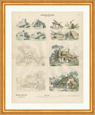 Zeichnungs-Vorlagen III Quader Holz Haus Axt Münchener Bilderbogen 176 Gerahmt