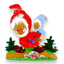 Shabby Chic Huckepack-Deko: 1970er Holz-Wandfigur Grossmann 17x16cm Figur MÄNGEL