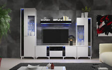 Wohnwand Anbauwand weiß-schwarz Hochglanz mit Led Unterschrank MarcosIII Weiß 07