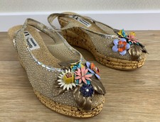 NEU! FERNANDO PENSATO Italy Damen Gr 36 Wedges Sandaletten Blumen bunt silber a9