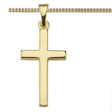 Kinder Kreuz Anhänger Echt Gold 585 zur Taufe Kommunion mit Kette Silber verg.