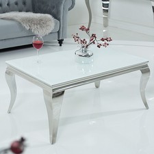 Eleganter Couchtisch MODERN BAROCK 100cm silber mit weißem Opalglas Sofatisch