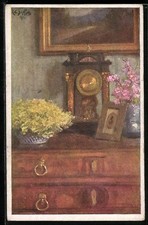 Künstler-AK Robert Scheffer: Stillleben mit Uhr 