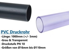 1 Meter PVC Rohr Druckrohr 16 20 25 32 40 50 63mm Kleberohr PN10