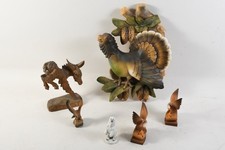 C25B29- 6x Holz Figur Relief geschnitzt ua Auerhahn Adler Eisbär 1x Dolfi