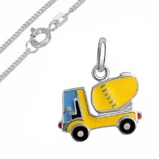 Kinder Anhänger Betonmischer mit Panzerkette,Echt Silber925,Deut. Herstellung