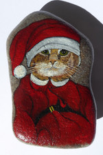 Weihnachtsdeko * KATZE * Handbemalter Stein Einzelstück UNIKAT