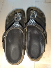 Birkenstock GIZEH Damen Sandalen Zehentrenner Gr.38 schwarz/silber viel getragen