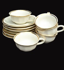 6 Espresso Tassen mit Unterteller Porzellan weiß gold Apilco France " Bistro"