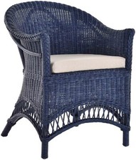 Rattansessel Flechtsessel aus Natur-Rattan Korbsessel (Marineblau, mit Polster)