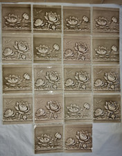 16 x antike Keramik Fliesen Tile Seerosen Motiv Jugendstil Offstein Tonwerke